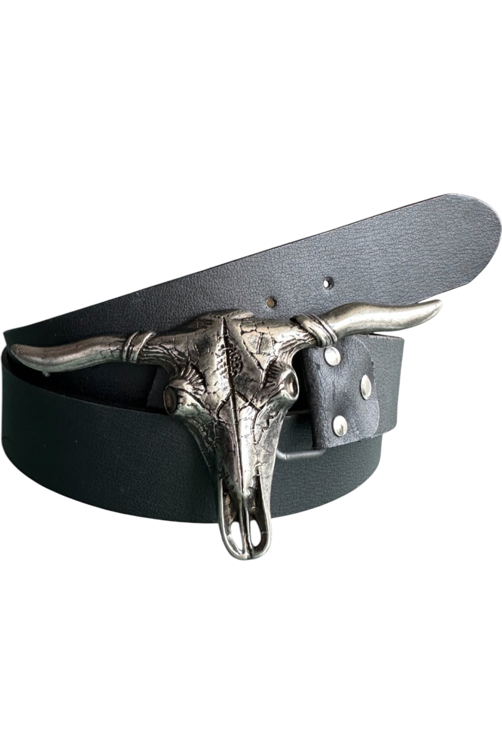 Black Leather Belt with Decorative Buckle