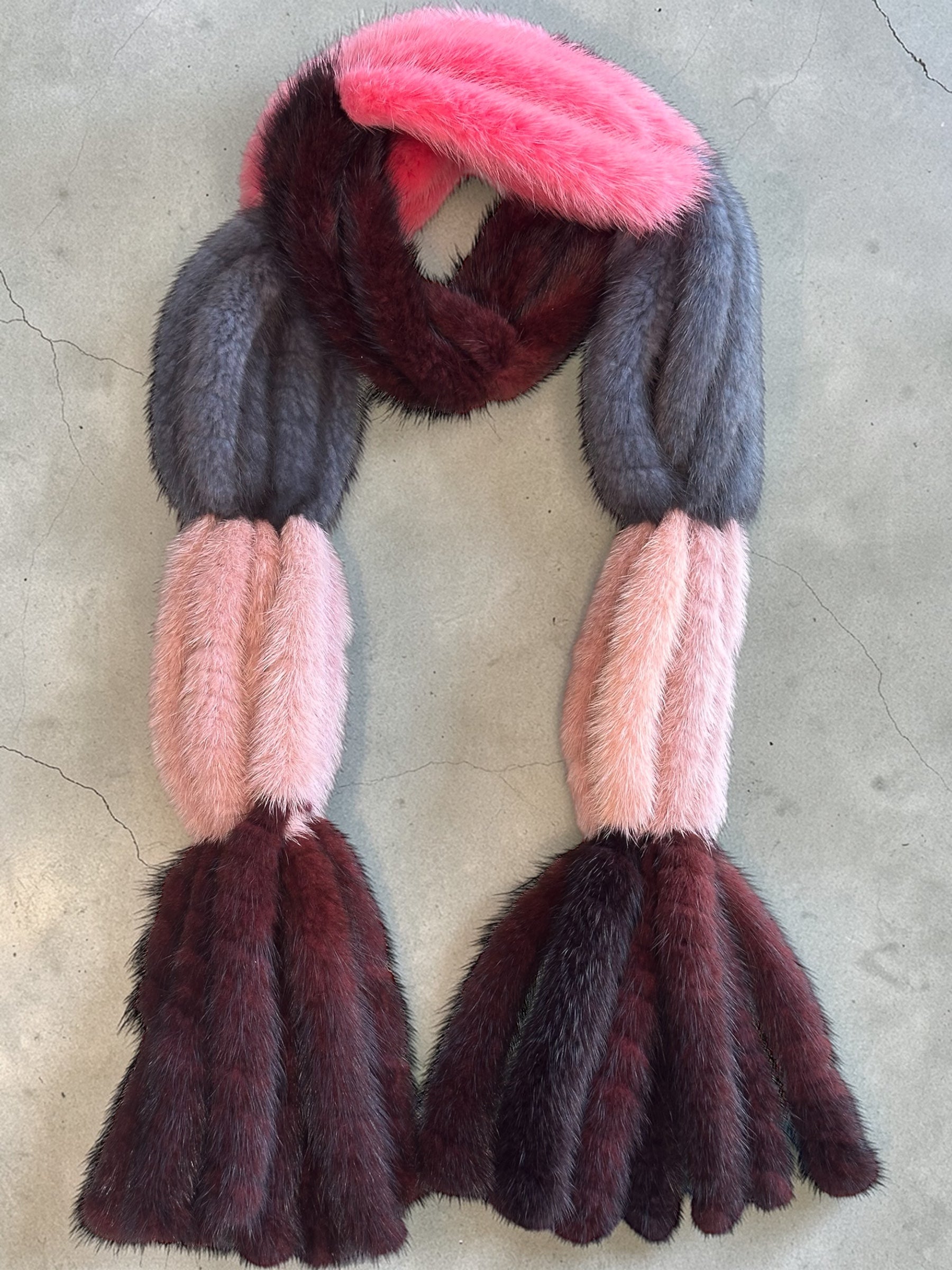 Pink Grey and Burgundy Mink Scarf
