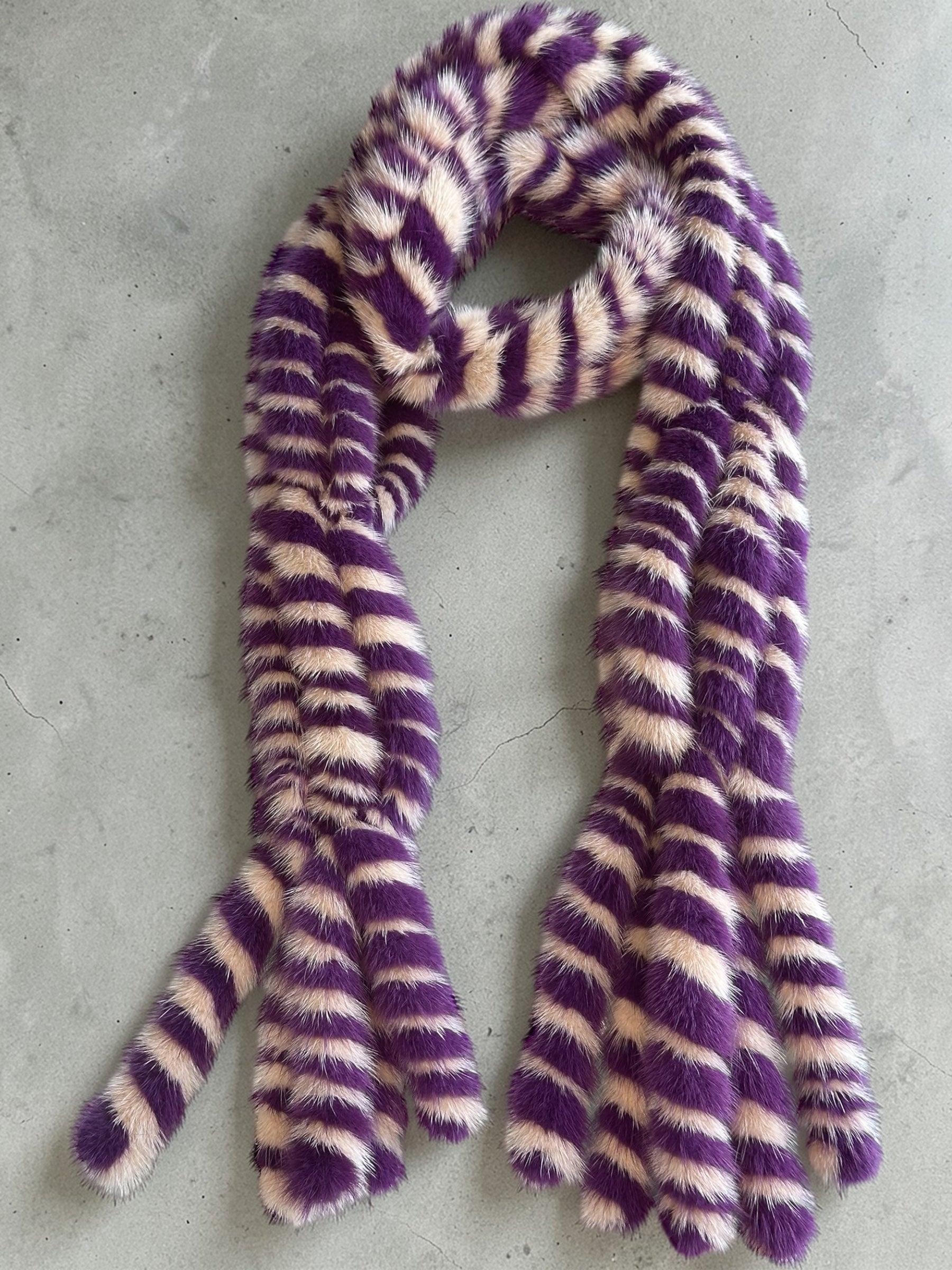 Purple and Cream Striped Mink Scarf