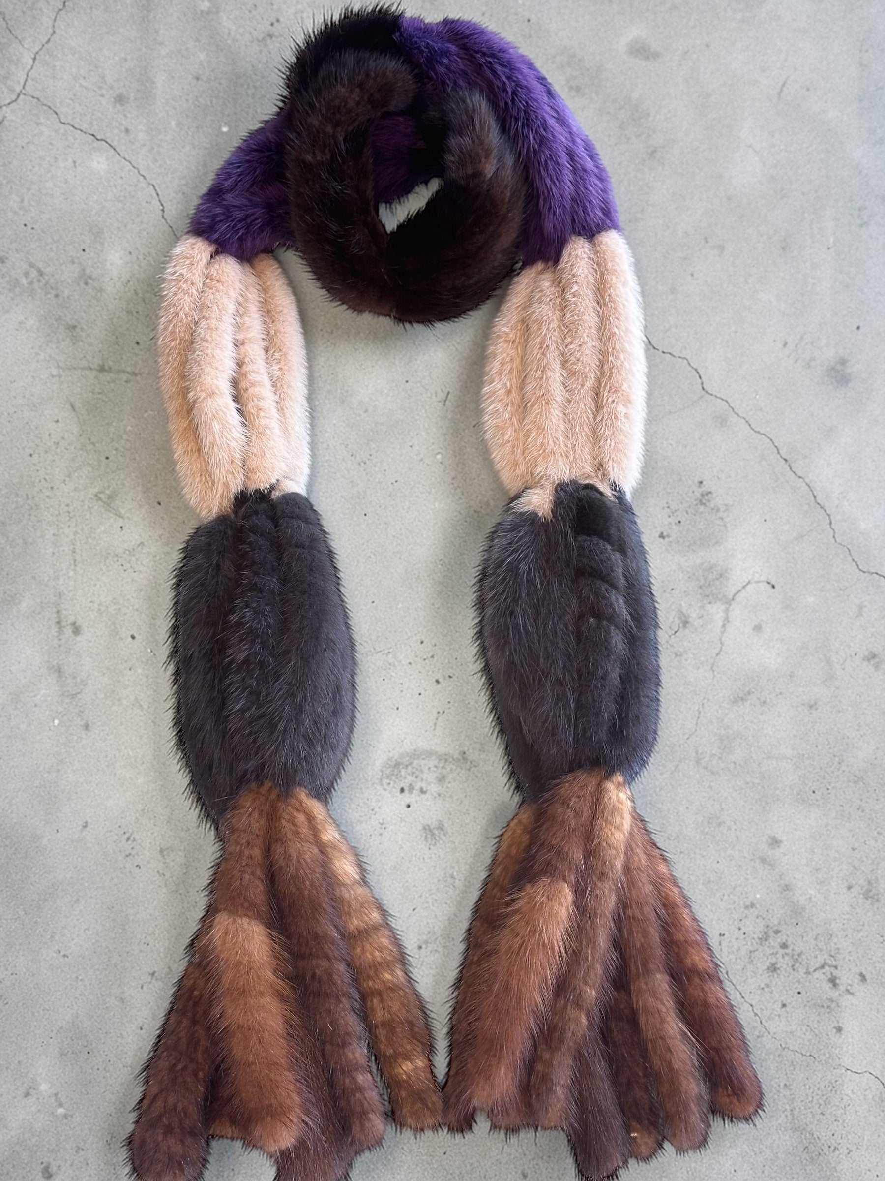 Purple Black and Beige Mink Scarf