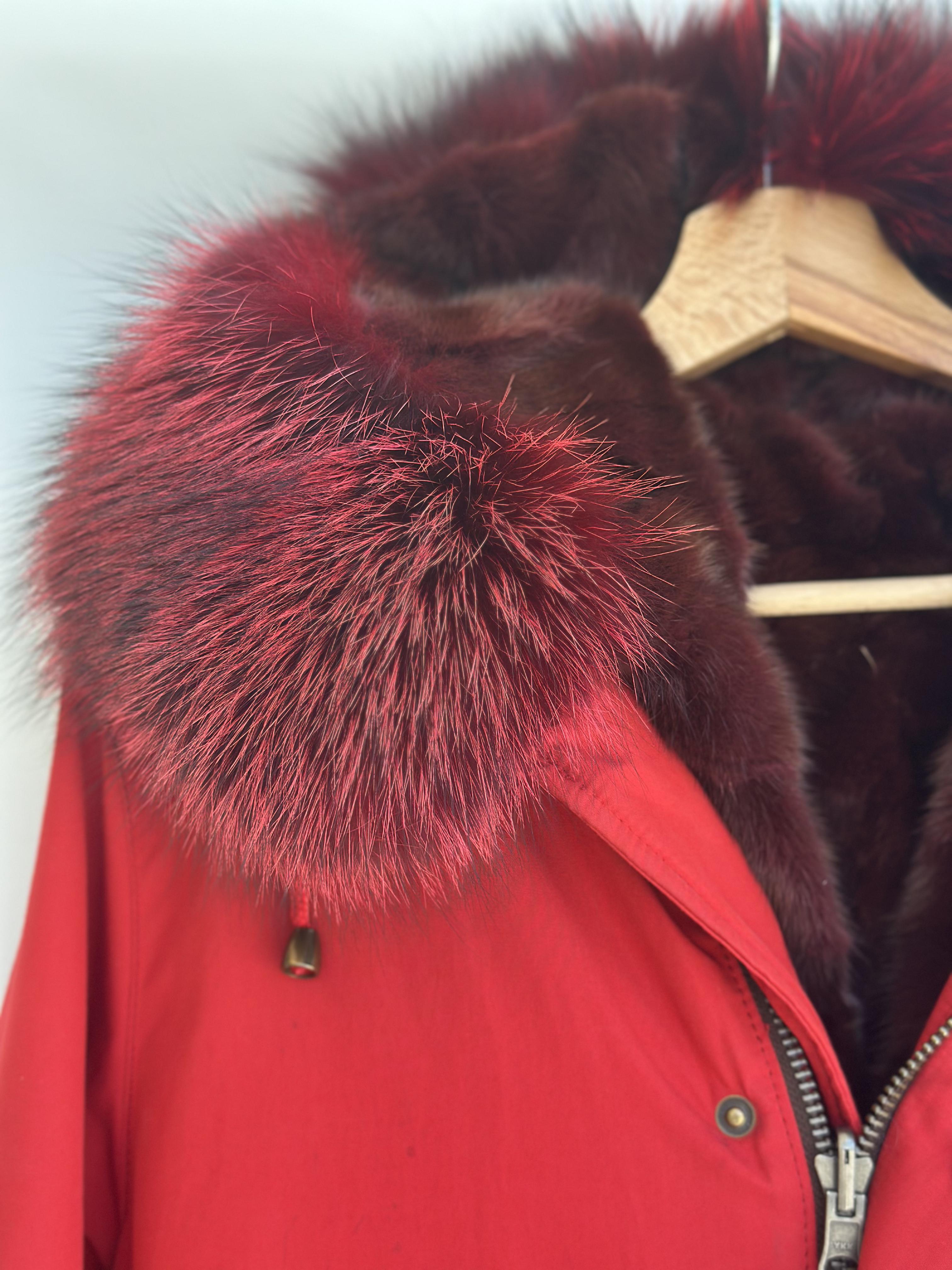 Red Parka with Fox Collar and Mink Lining