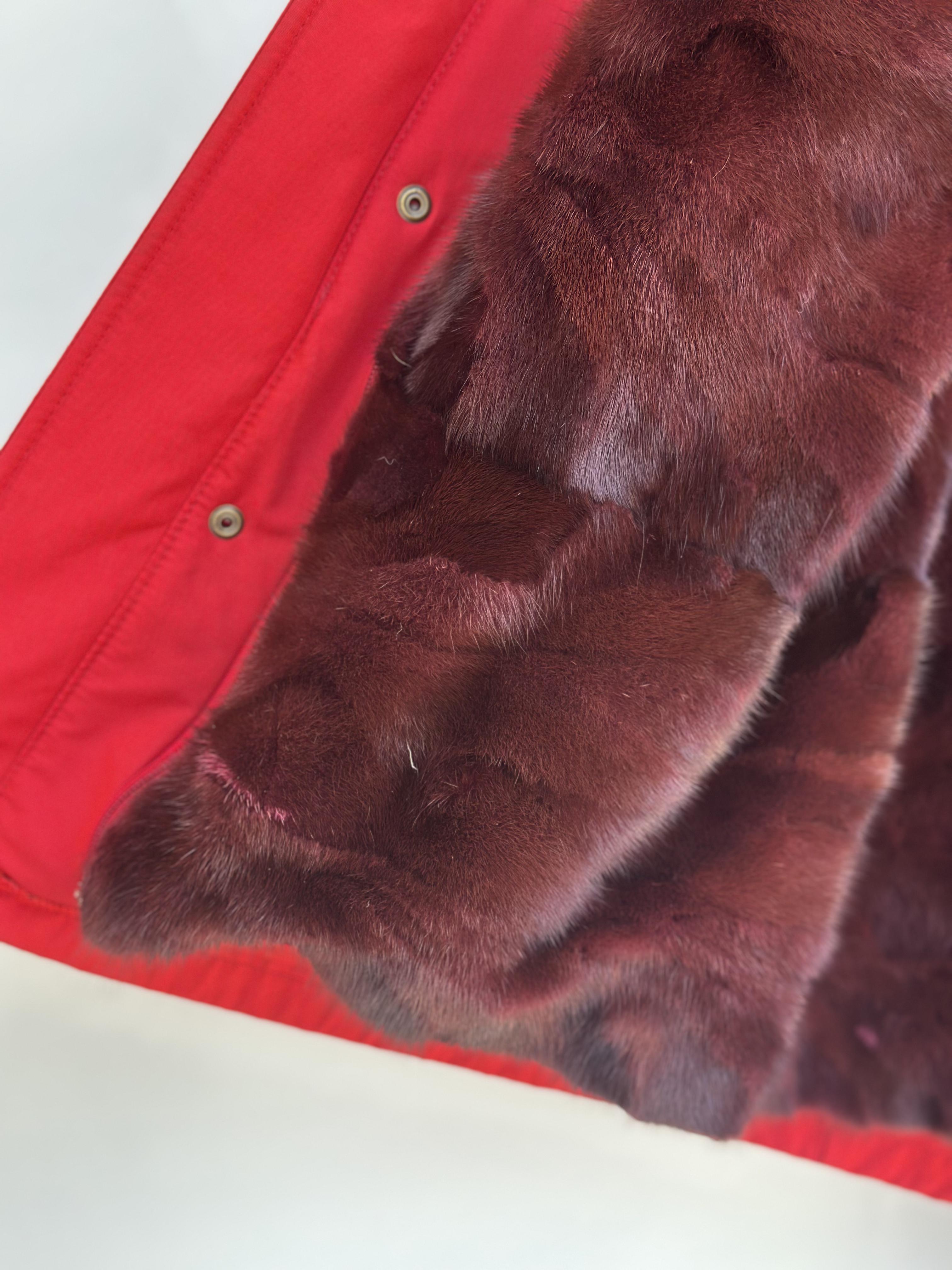 Red Parka with Fox Collar and Mink Lining