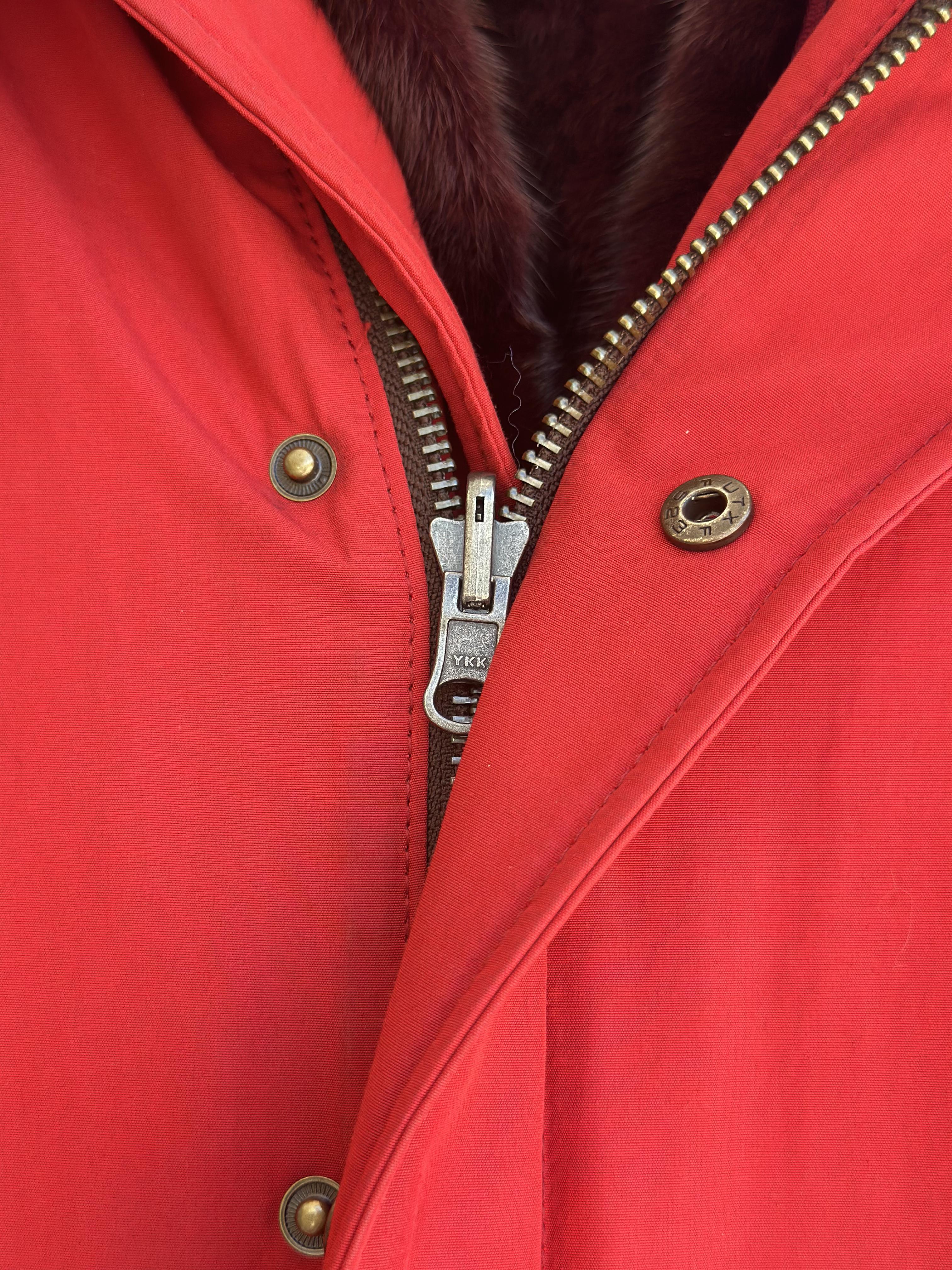 Red Parka with Fox Collar and Mink Lining