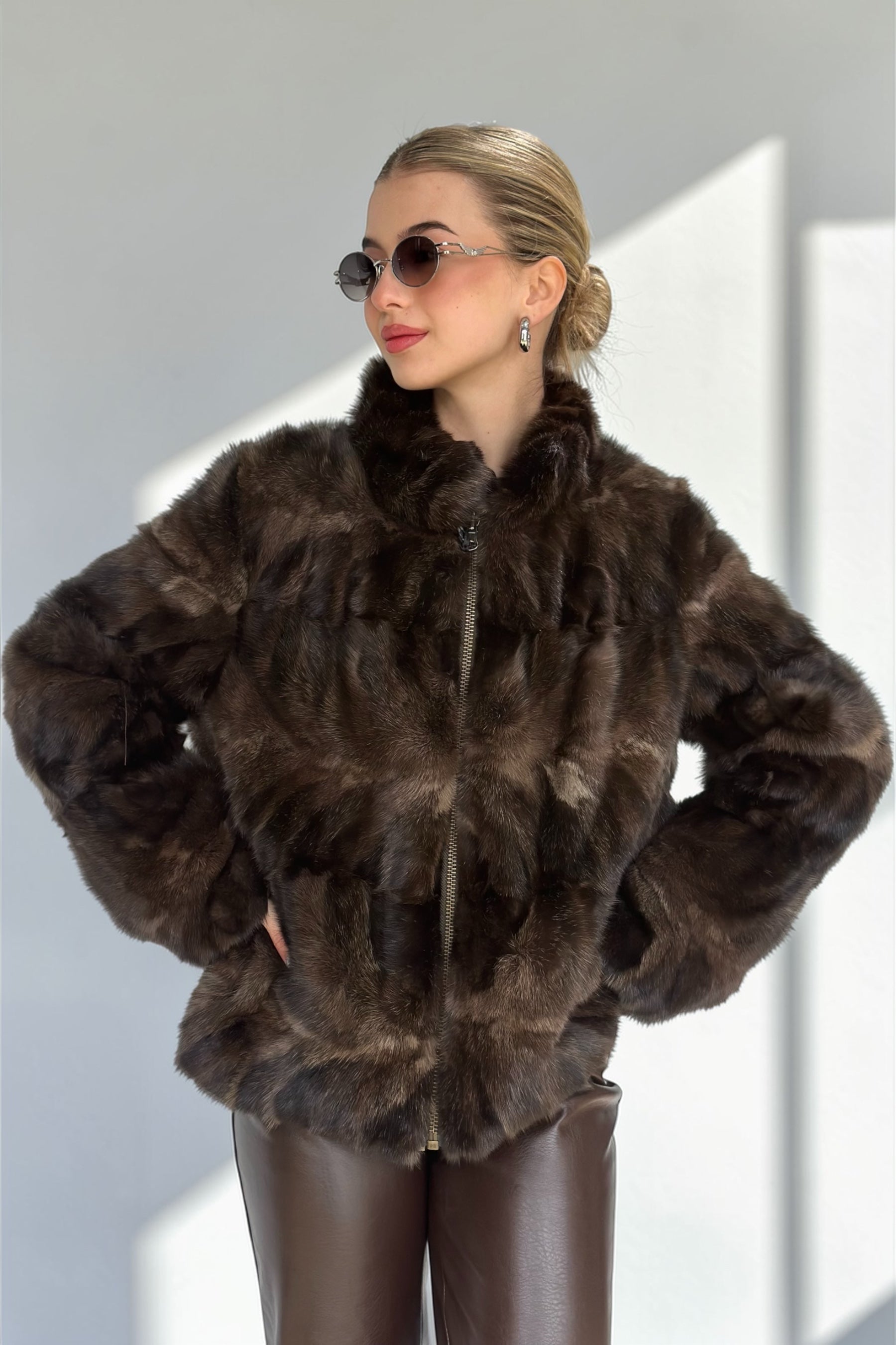 Reversible Sable Fur Zip Up Jacket
