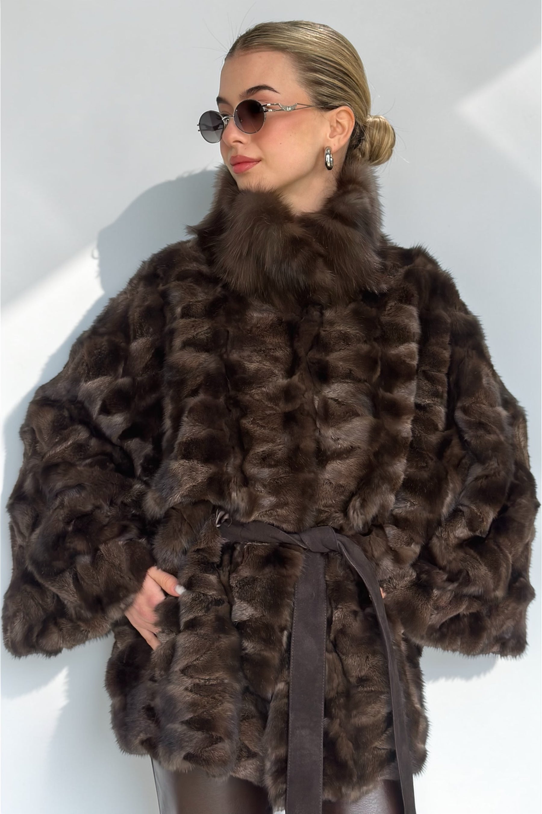 Sable Fur Jacket With Suede Belt