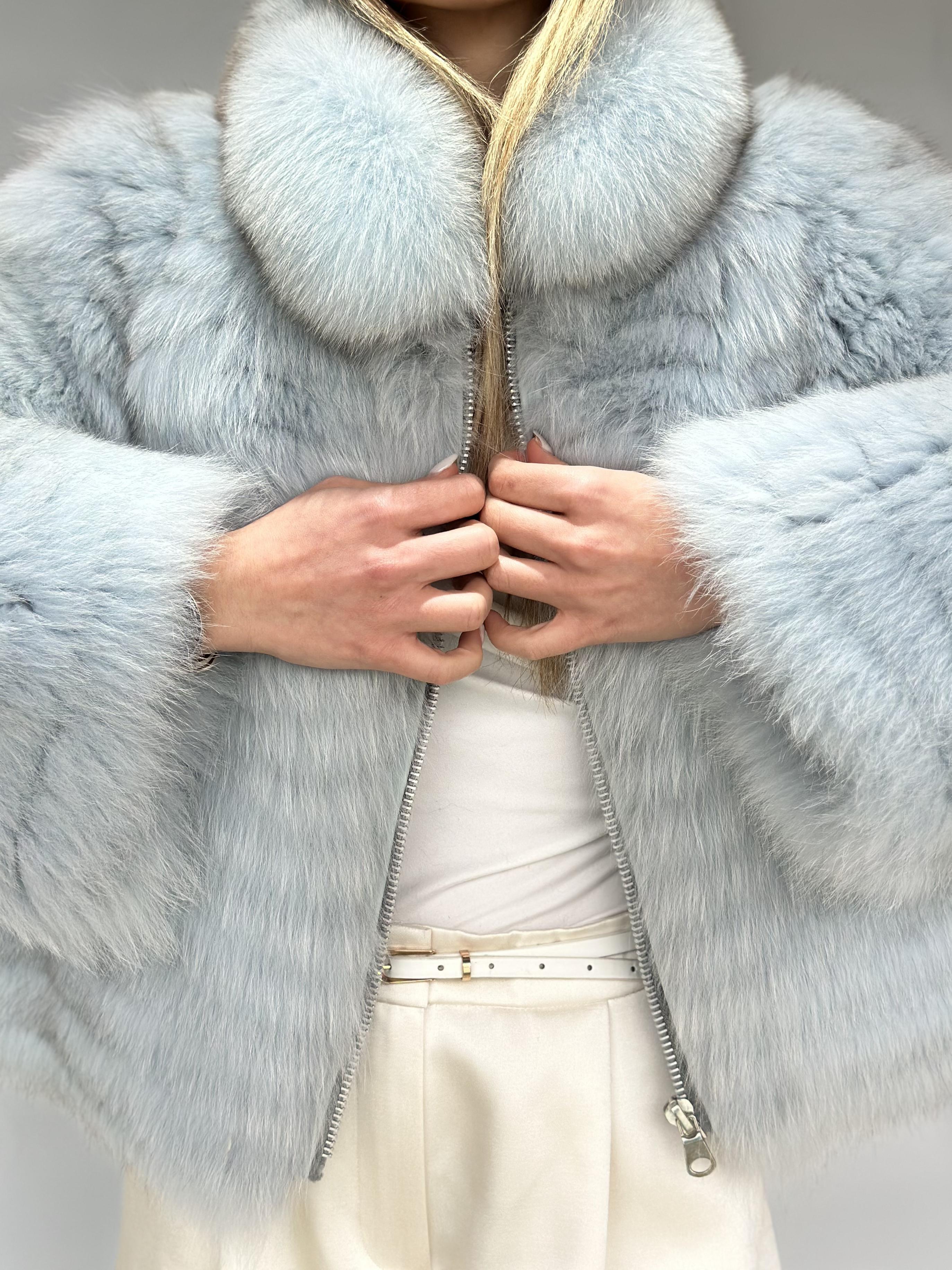 Sky Blue Fox Fur Horizontal Stripe Jacket