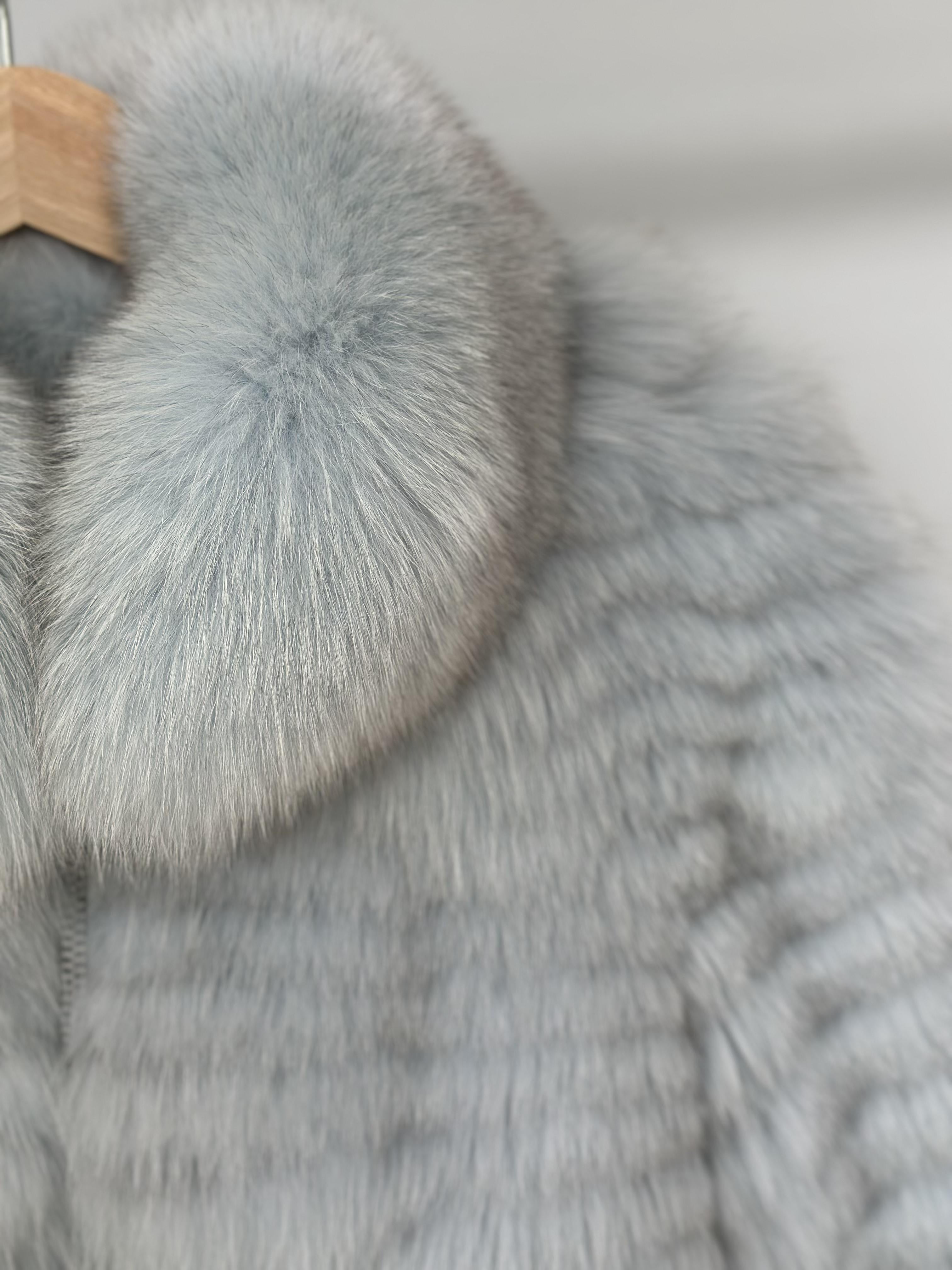 Sky Blue Fox Fur Horizontal Stripe Jacket