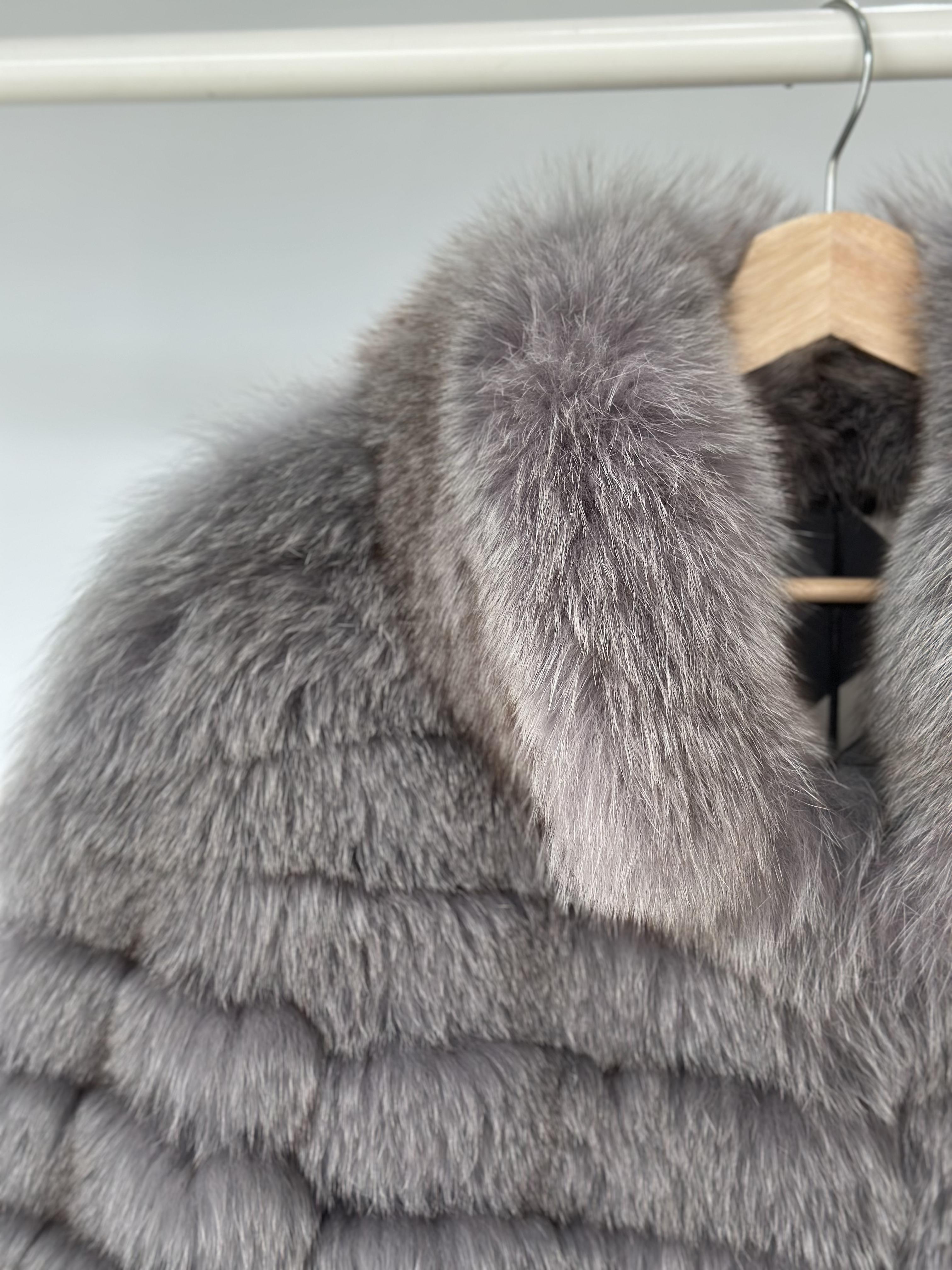 Smoky Grey Fox Fur Horizontal Stripe Jacket