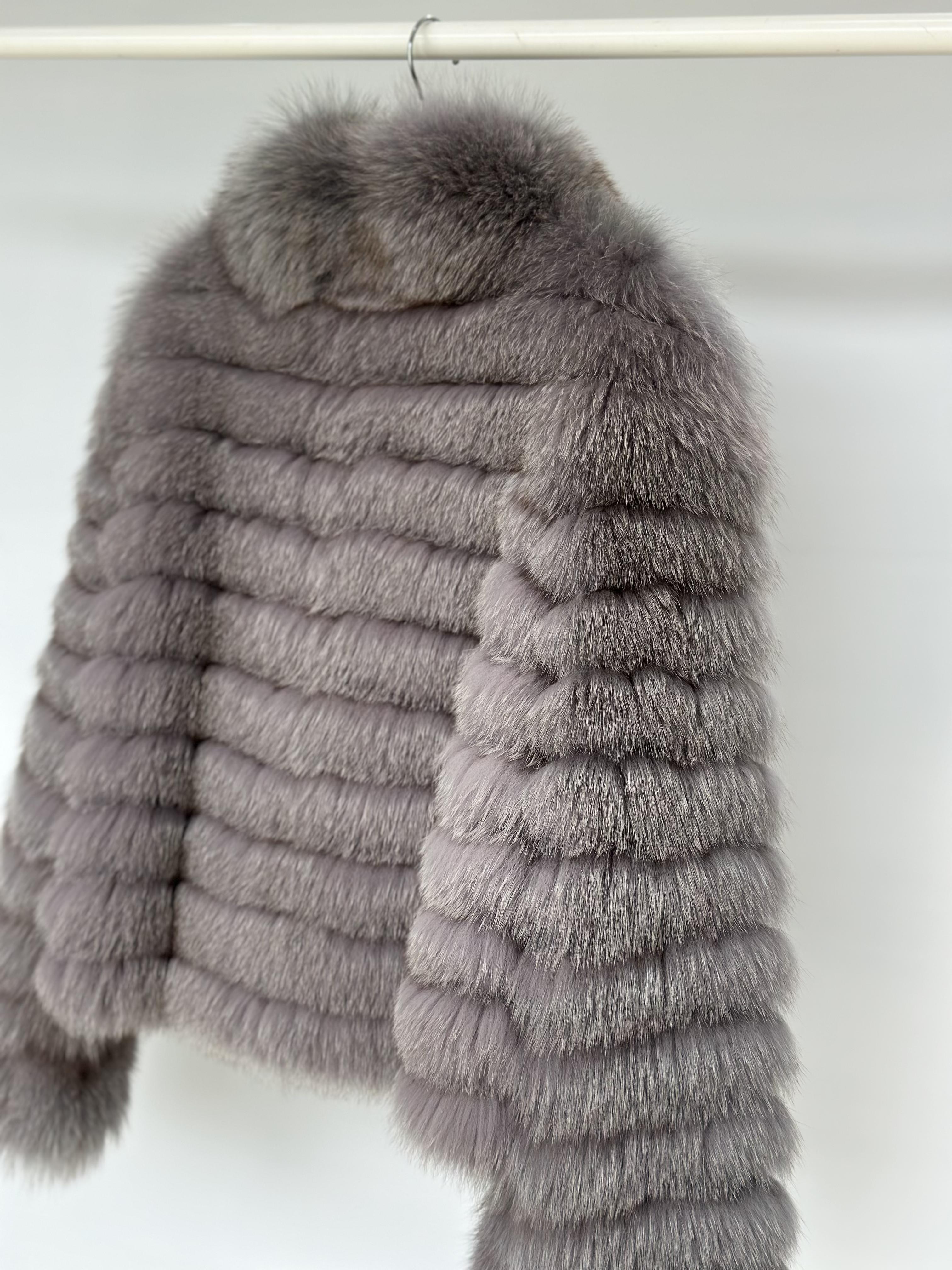 Smoky Grey Fox Fur Horizontal Stripe Jacket
