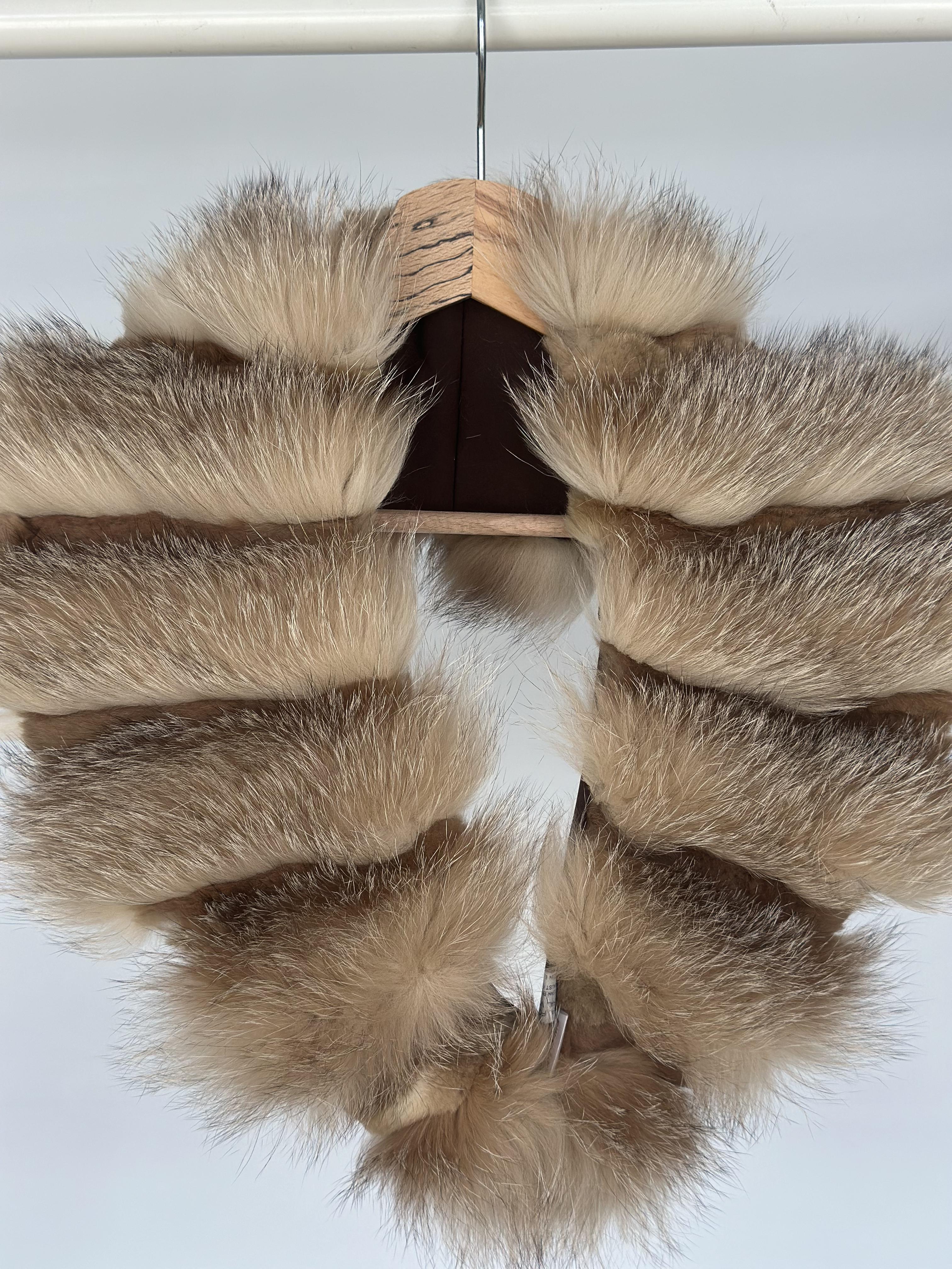Tan Fox Fur Collar With Fur Stripe Trim