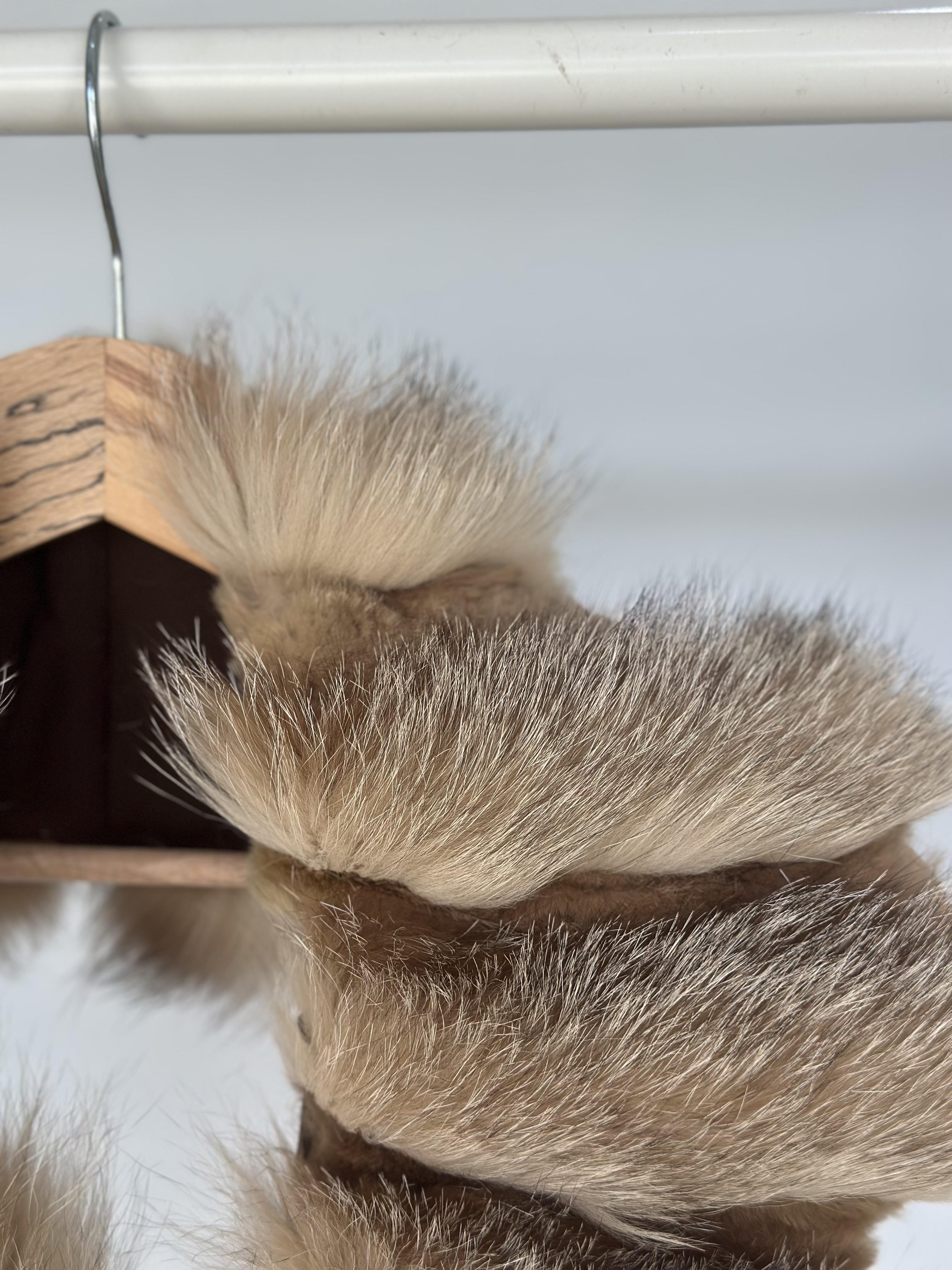 Tan Fox Fur Collar With Fur Stripe Trim