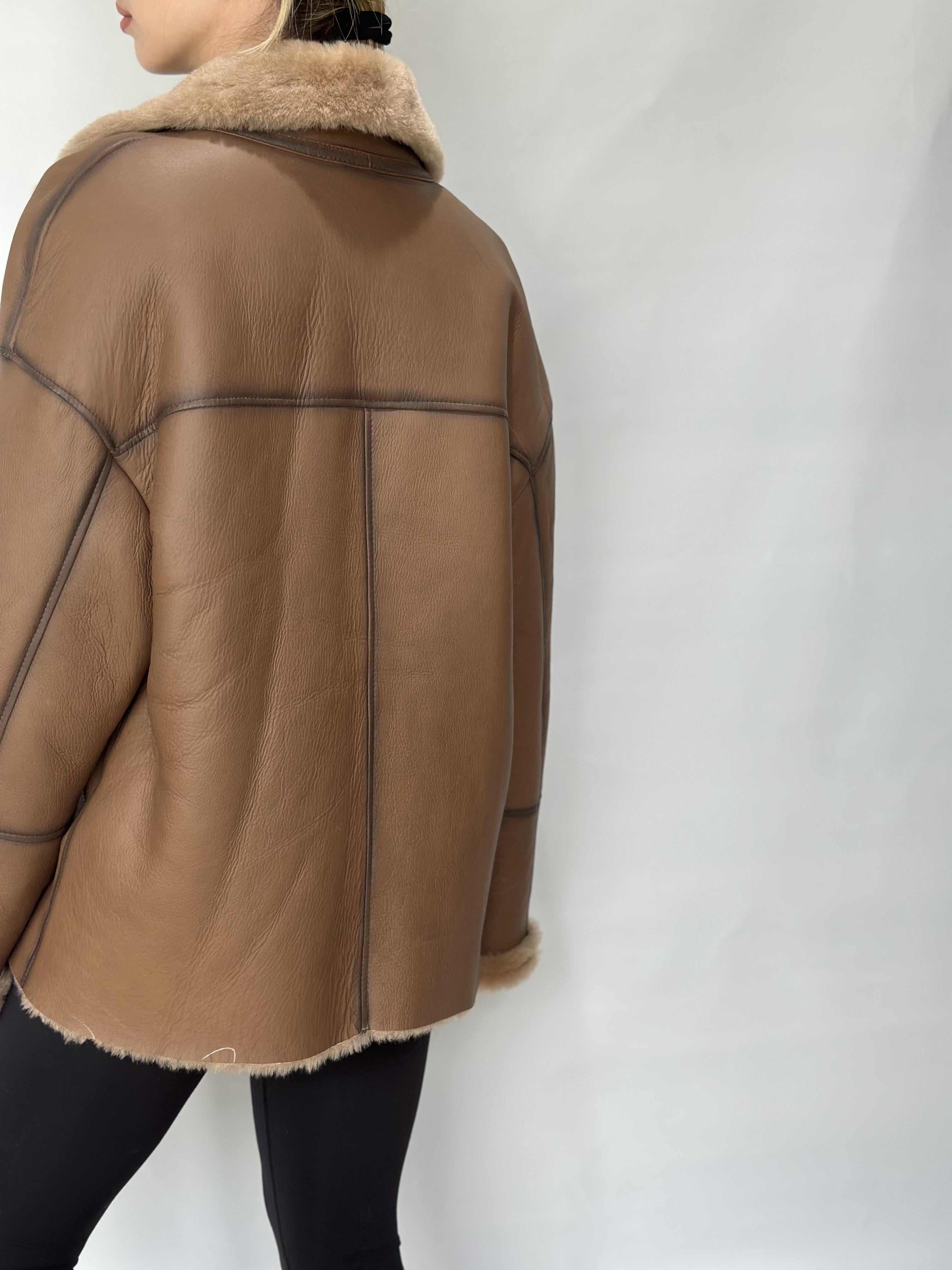 Tan Sheepskin Biker Jacket Asymmetric Zip