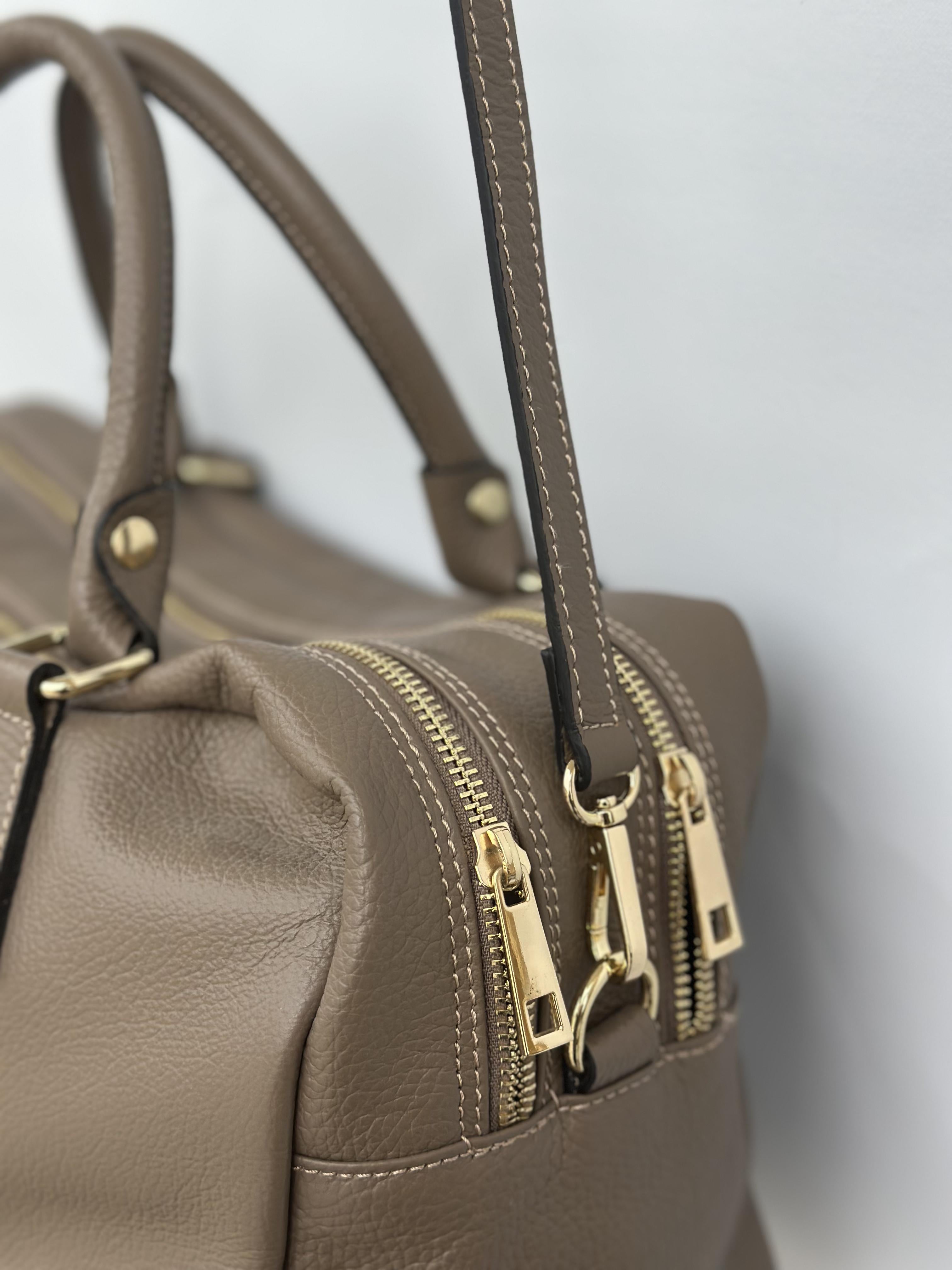 Taupe Leather Shoulder Bag