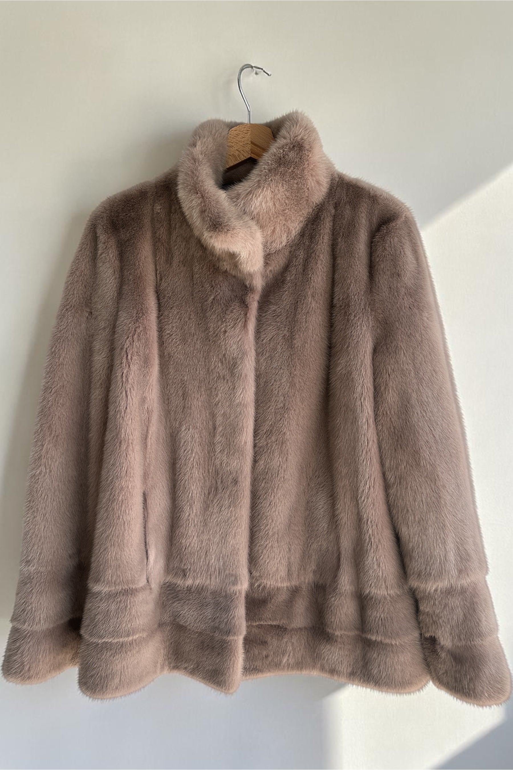 Taupe Mink Jacket With Stand-up Collar