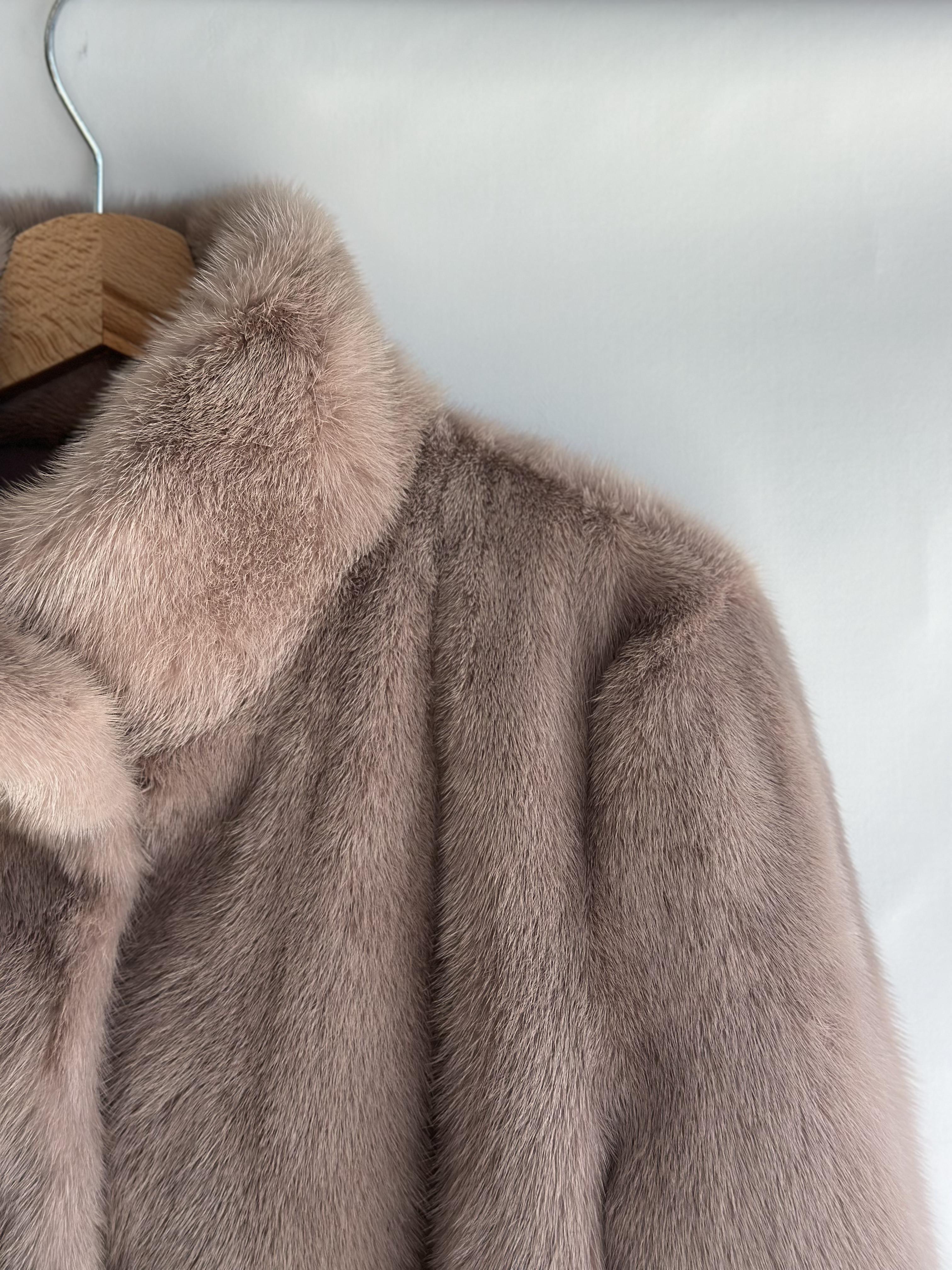Taupe Mink Jacket With Stand-up Collar