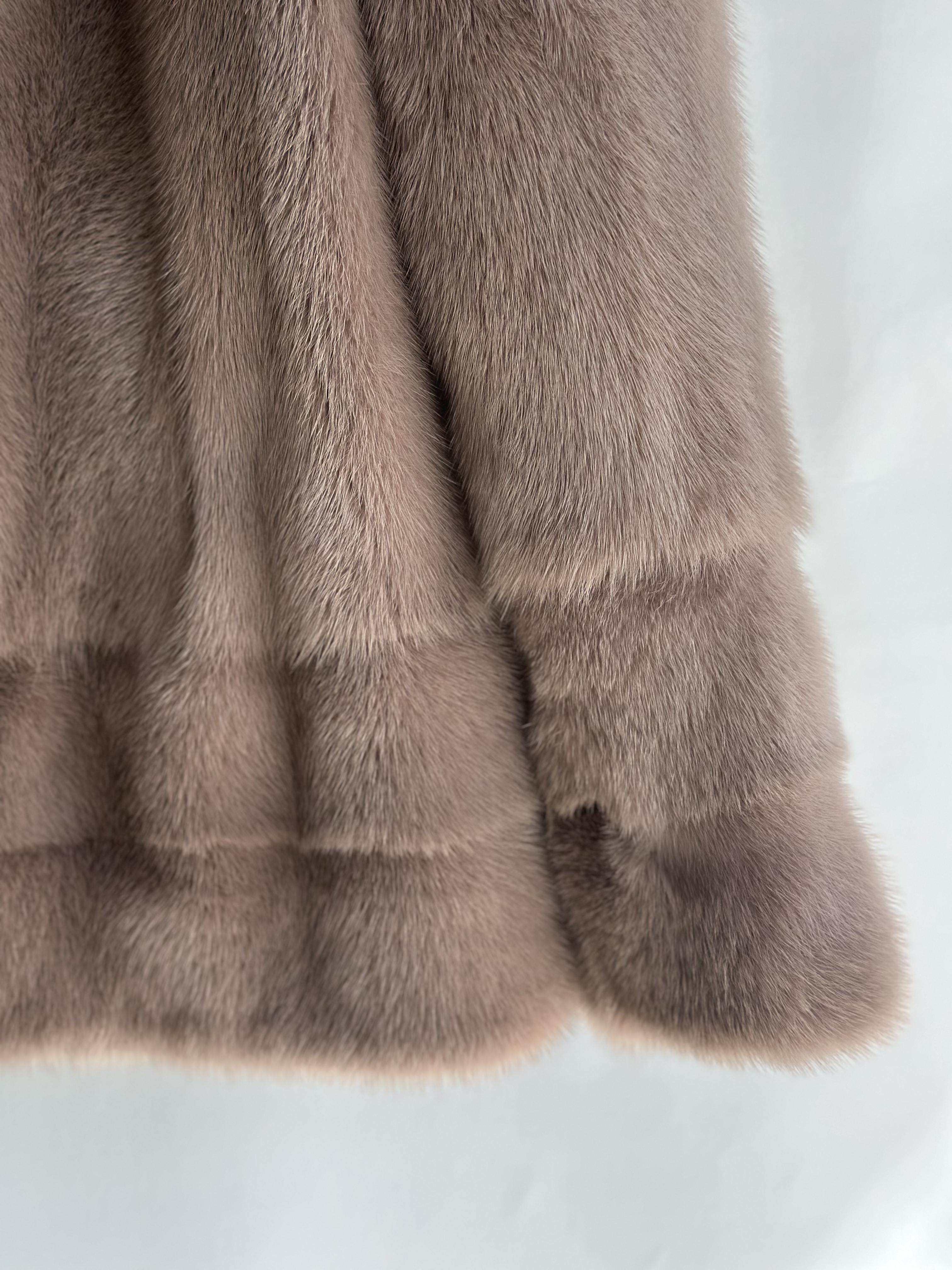 Taupe Mink Jacket With Stand-up Collar