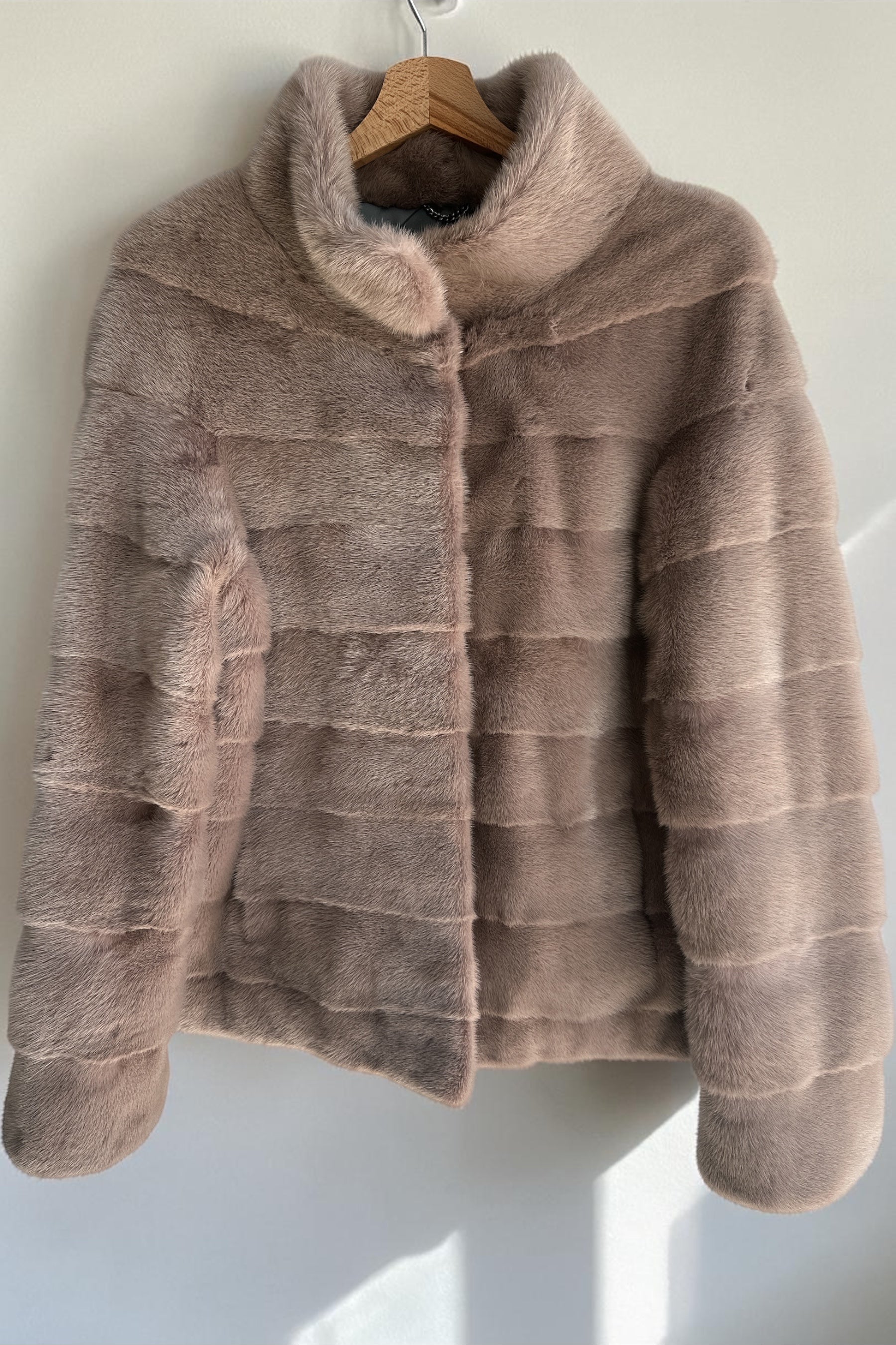 Taupe Mink Short Jacket With Horizontal Cut