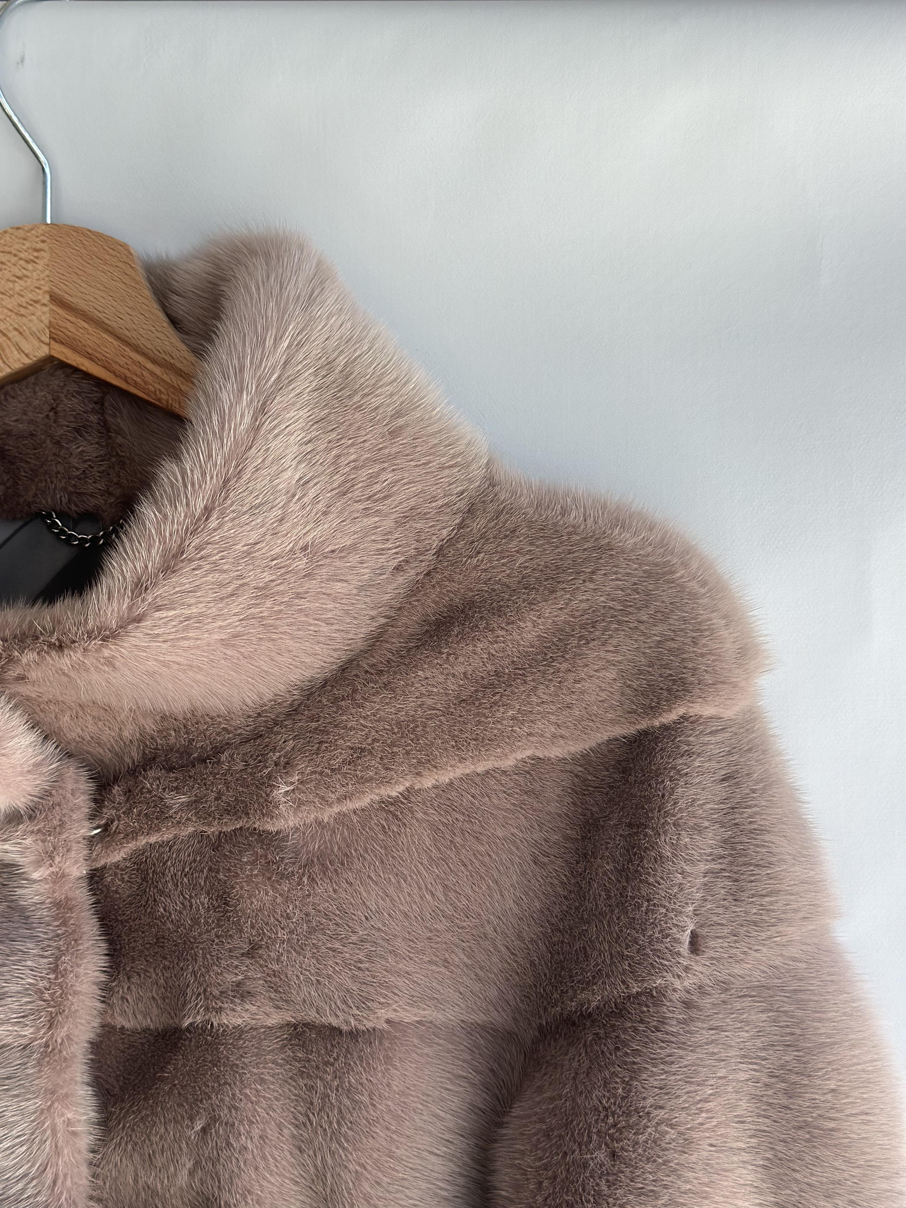 Taupe Mink Short Jacket With Horizontal Cut