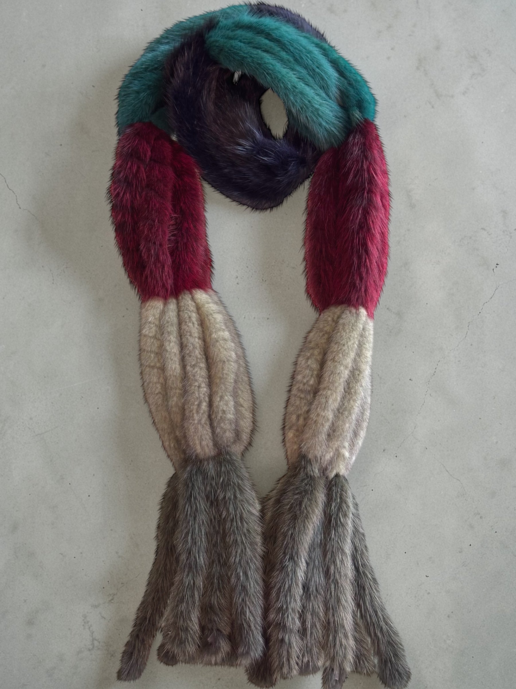Teal Burgundy Tan Mink Scarf