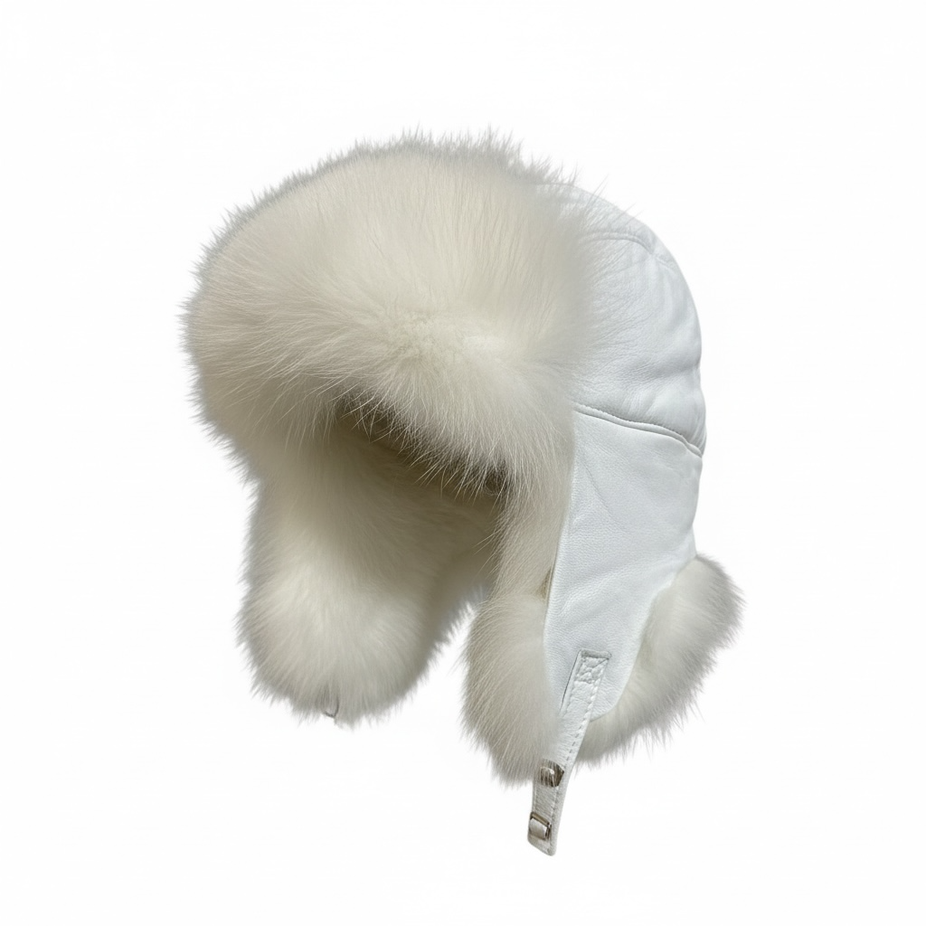 White Leather Fur Trapper Hat