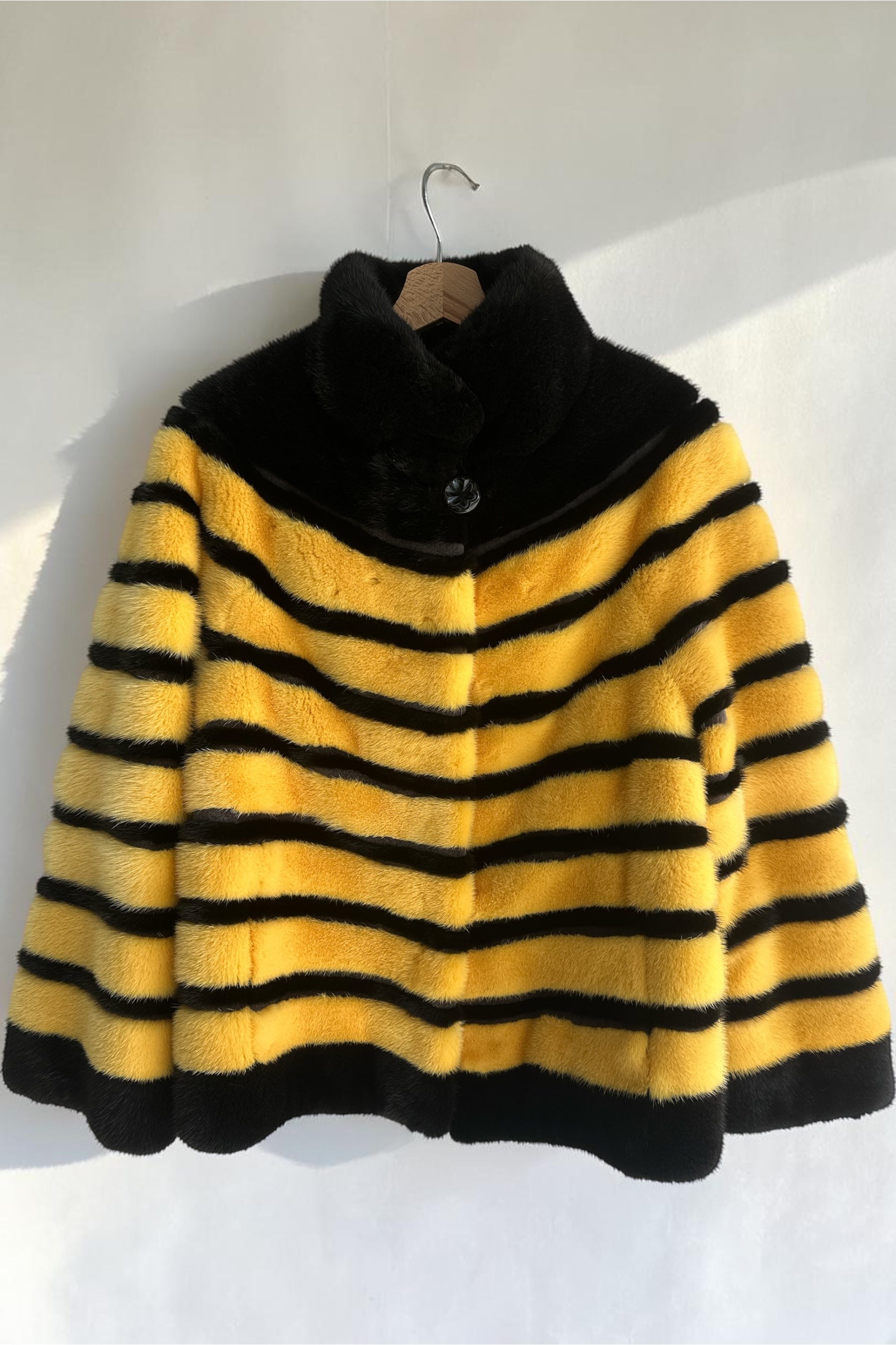 Yellow And Black Mink Jacket With Horizontal Stripes