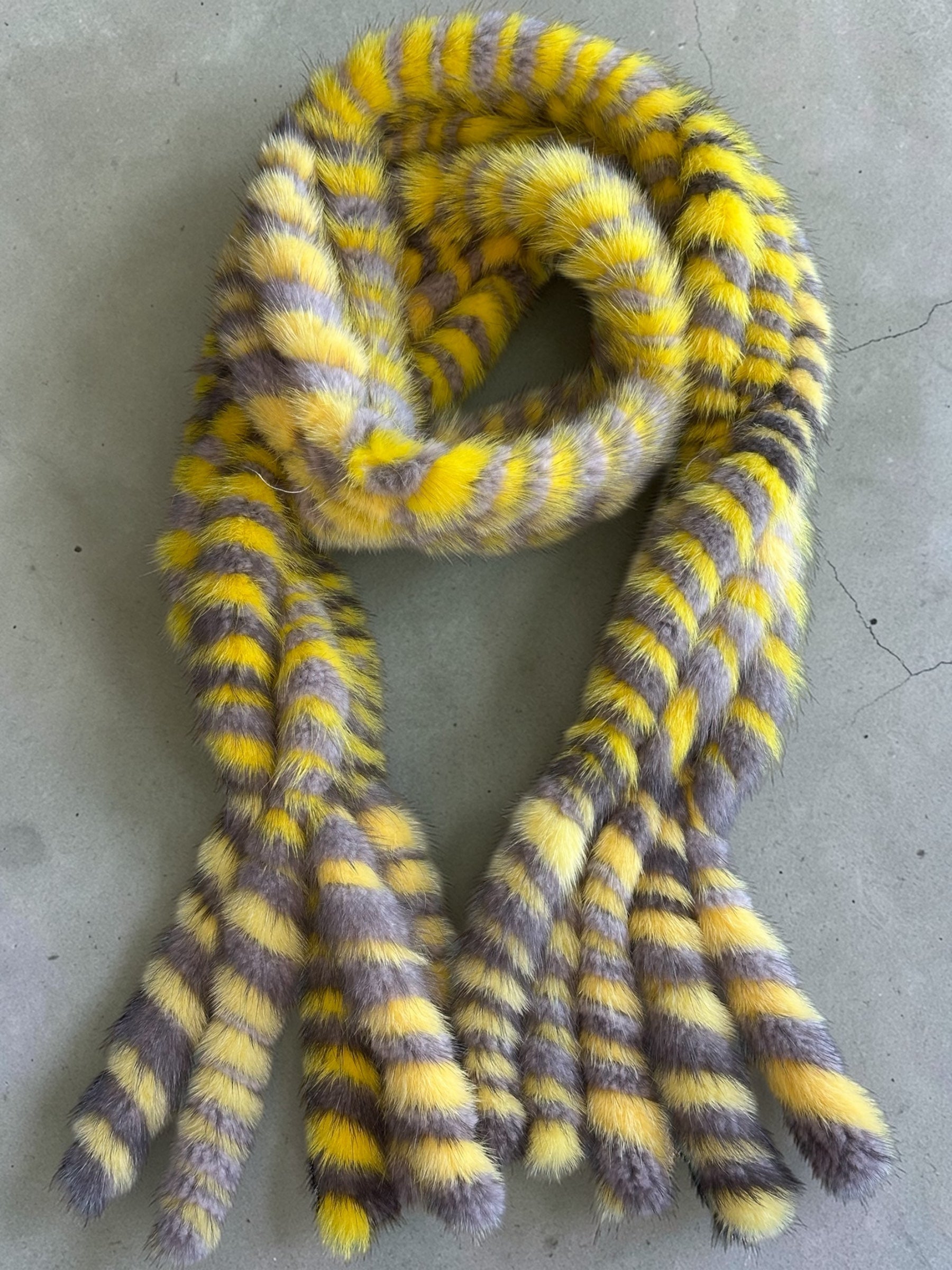 Yellow and Grey Striped Mink Scarf
