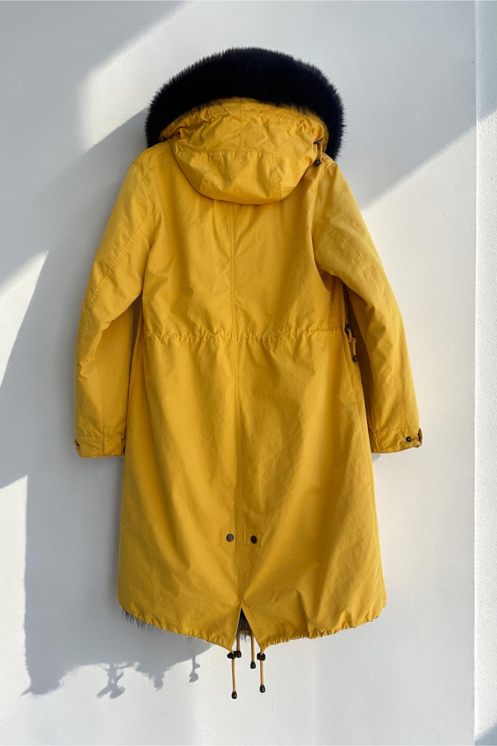 Yellow Parka with Dark Blue Fox Collar and Lining