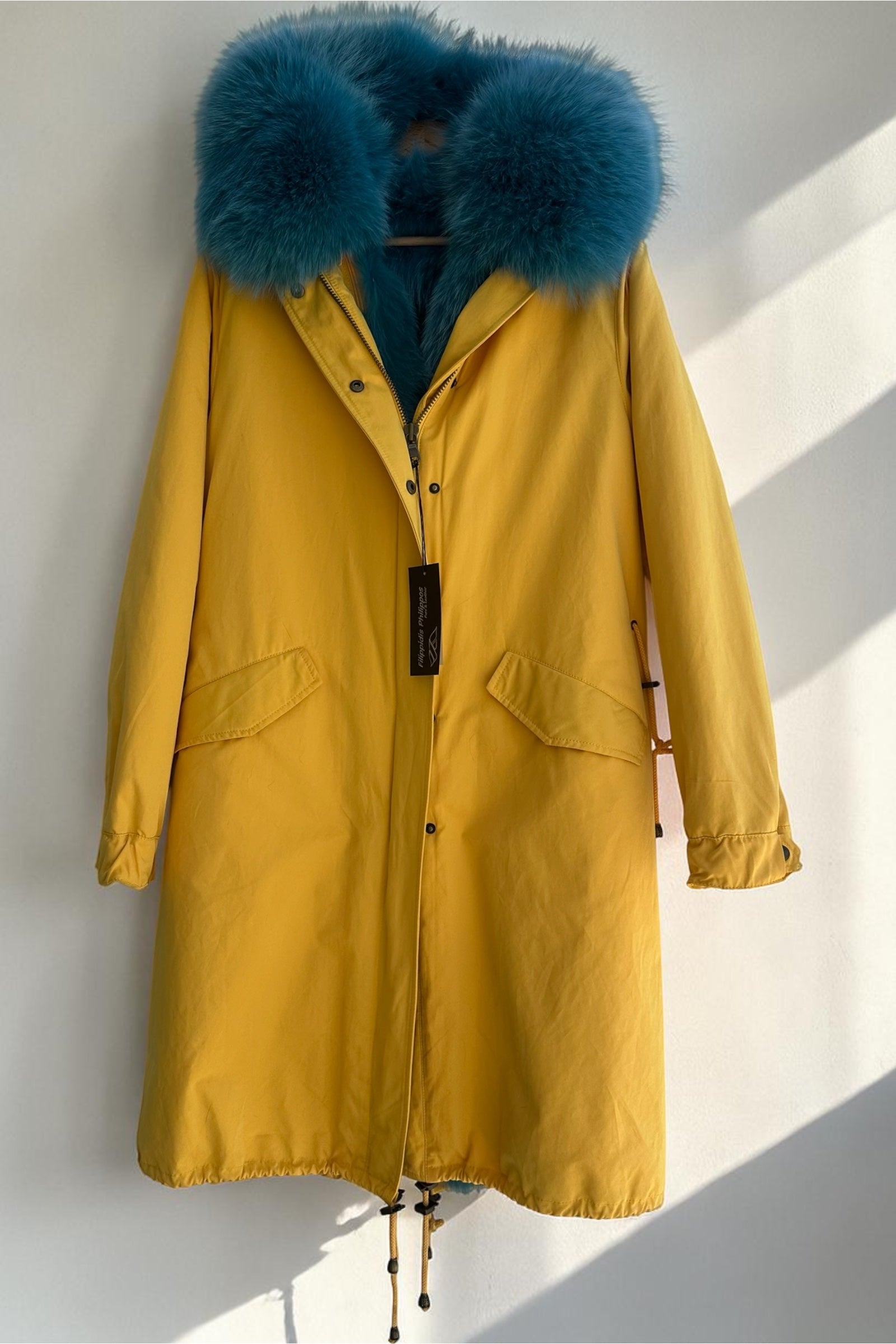 Yellow Parka with Blue Fox Collar and Lining