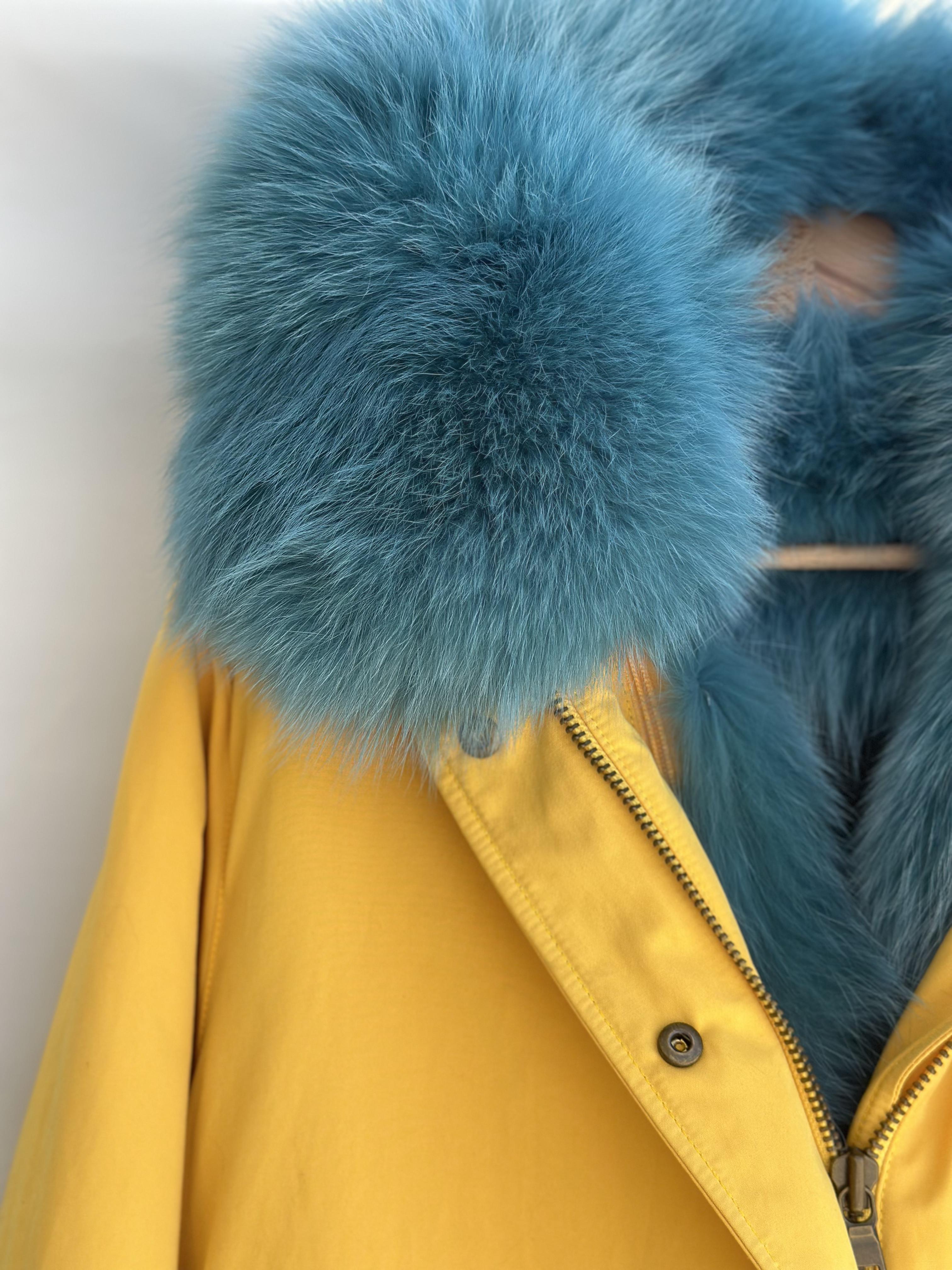 Yellow Parka with Blue Fox Collar and Lining