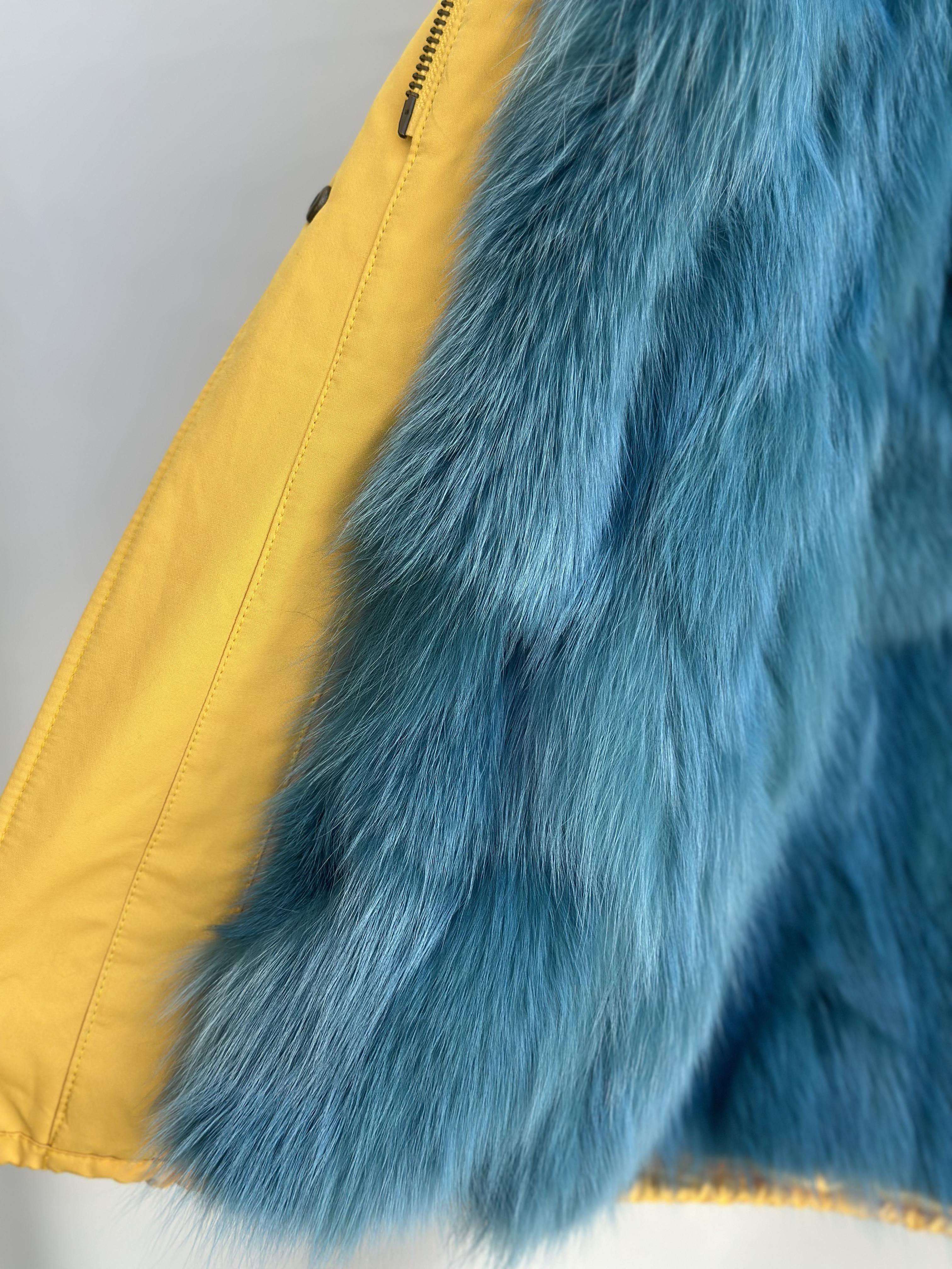 Yellow Parka with Blue Fox Collar and Lining