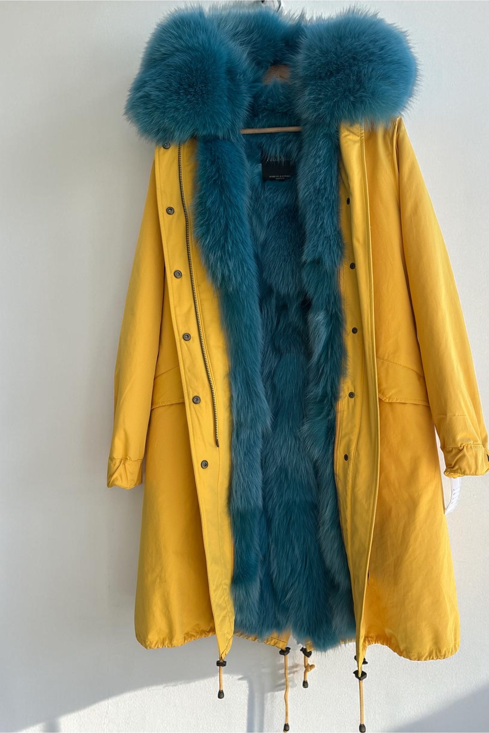 Yellow Parka with Blue Fox Collar and Lining